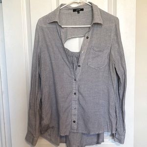 Striped Keyhole-Back Button Down Shirt